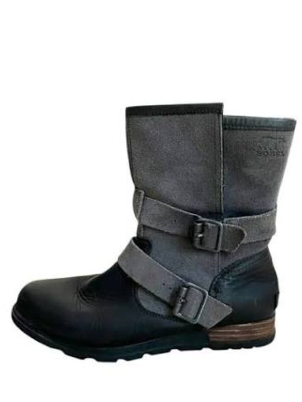 Sorel | Major Moto Foldover Boots Size EU 36 / US 5 Black Leather Grey Suede